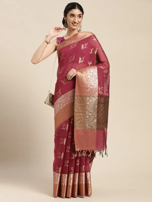 Magenta_Masrise_Cotton/Cotton_Banarasi_Sarees_For_Women