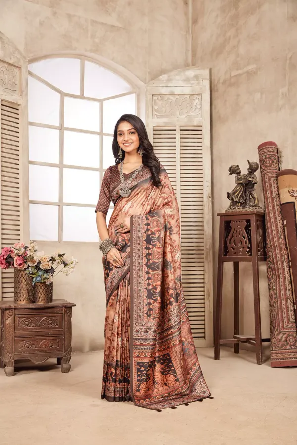 Multicolor_Bamboo_Silk_Plain_Weaved_Fancy_Party_Wear_Saree_With_Blouse