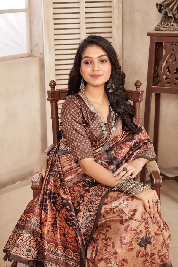 Multicolor_Bamboo_Silk_Plain_Weaved_Fancy_Party_Wear_Saree_With_Blouse