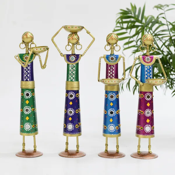 Set_Of_Four_Metal_Rajasthani_Kalbelia_Tea_Light_Doll_Candle_Holder_For_Home_Each_|_Multicolour