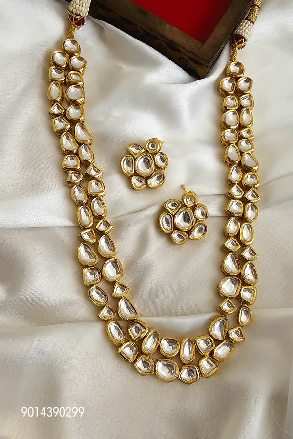 Vidhira_Gold-Toned_Double-Layered_Kundan_Stone_Necklace_Set