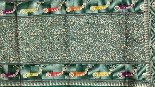 Humairah_Pure_Handwoven_Dark_Green_Katan_Silk_Sona_Rupa_Kadhwa_Chunri_Booti_and_Kadhwa_Floral_Mina_Zari_Border_and_Pallu_with_Golden_Stripe_Dark_Green_Blouse