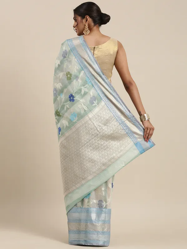 Turquoise_Matka_Silk/Silk_Blend_Banarasi_Sarees_For_Women
