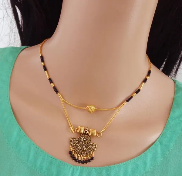 Gold_Charming_Gold_Plated_Mangalsutra_|_Modern_2_-_Line_Design,_22K_Plating_For_Women