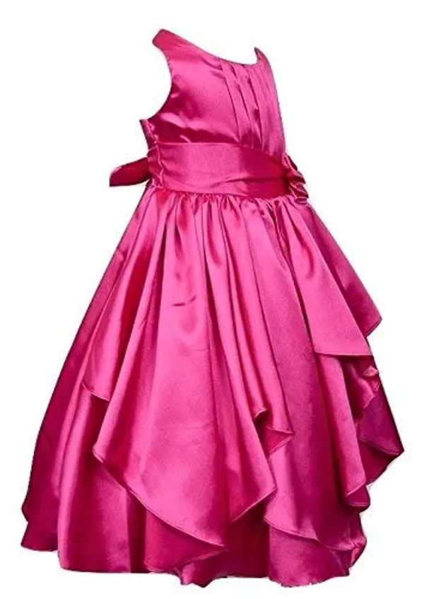 Magenta_Polyester_Solid_Round_Neck_Dress_For_Girls