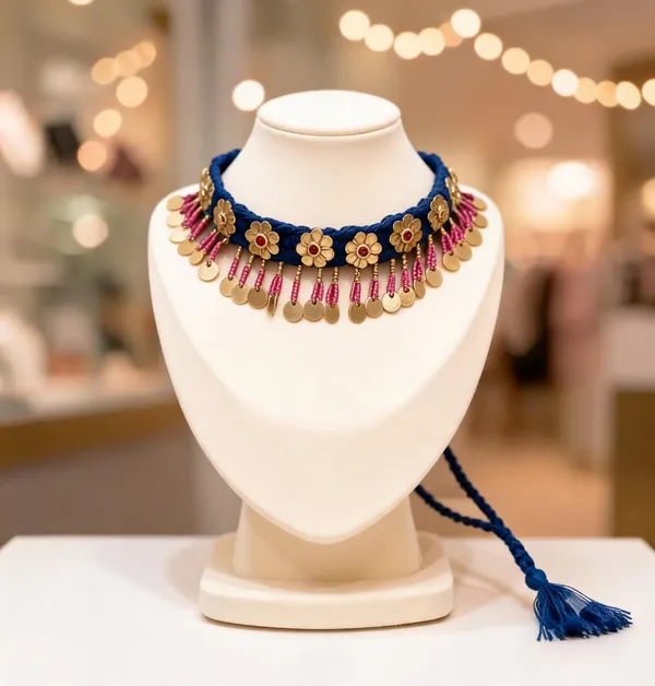 Blue_Cotton_Traditional_Design_Choker_Necklace_For_Women