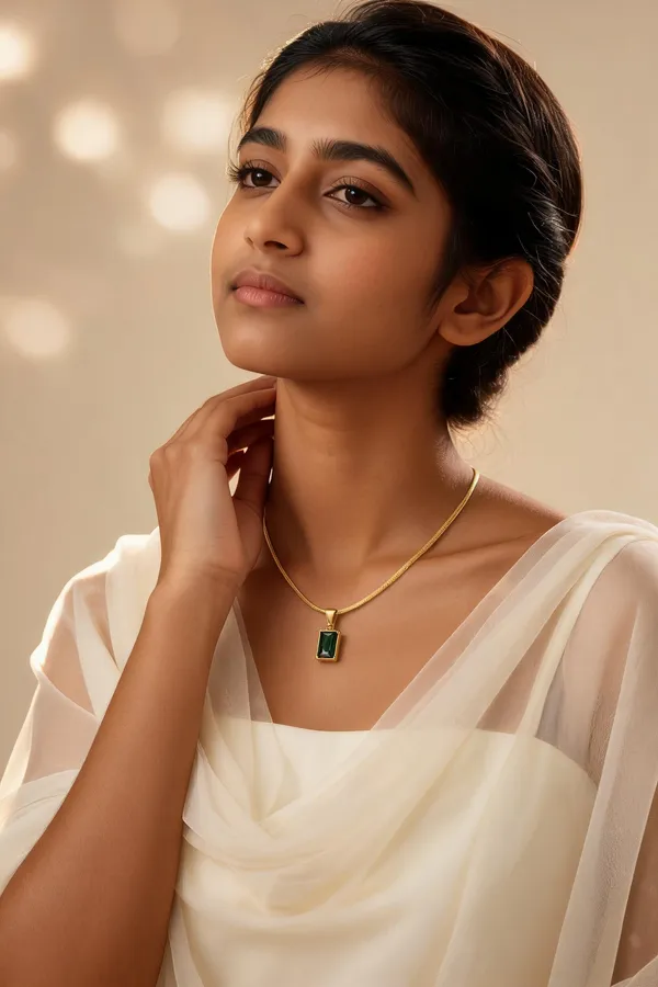 Ilanja_Gold-Toned_Green_Stone_Pendant_Chain_Necklace