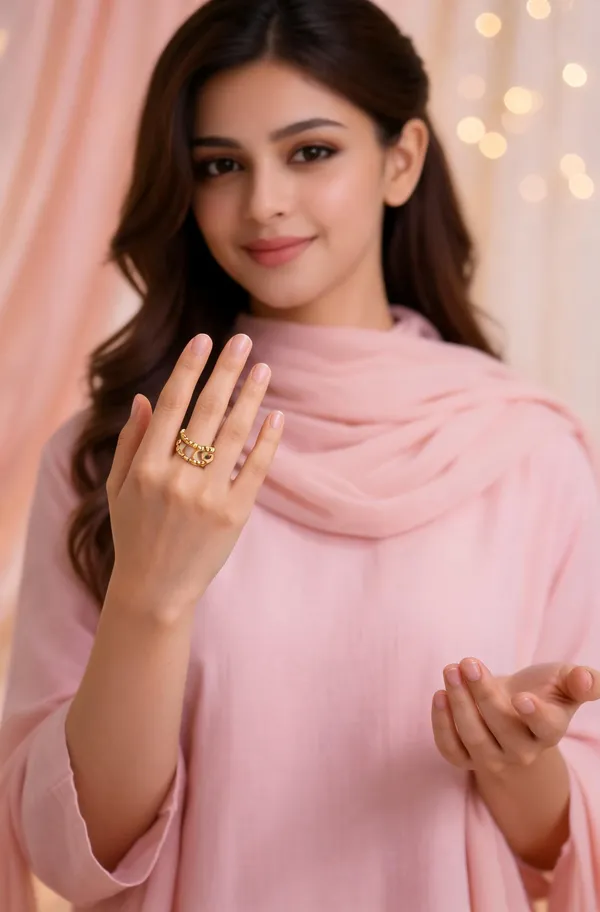 Ilanja_Gold-Toned_Beaded_Curved_Adjustable_Ring