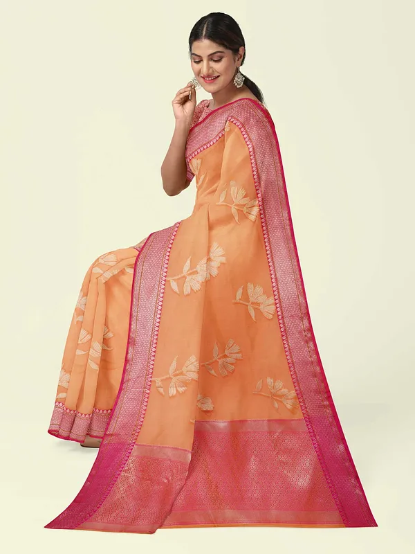 Orange_Cotton_Blend_Banarasi_Sarees_For_Women