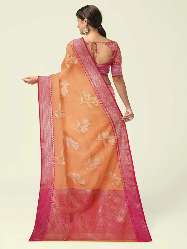 Orange_Cotton_Blend_Banarasi_Sarees_For_Women
