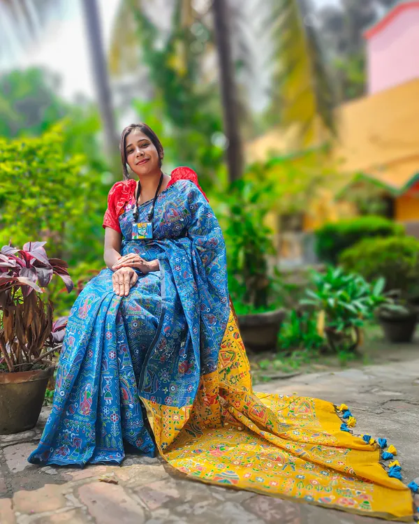 Blue_Madhubani_Cotton_Silk_Printed_Saree