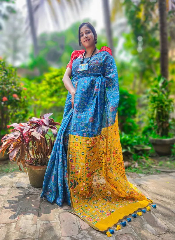 Blue_Madhubani_Cotton_Silk_Printed_Saree