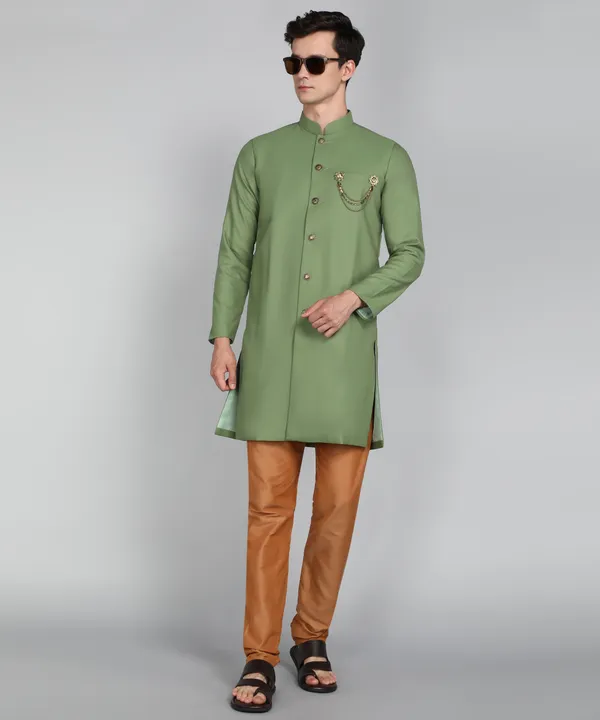 Solid_Ocean_Green_Cotton_Blend_Nawabi_With_Paijama