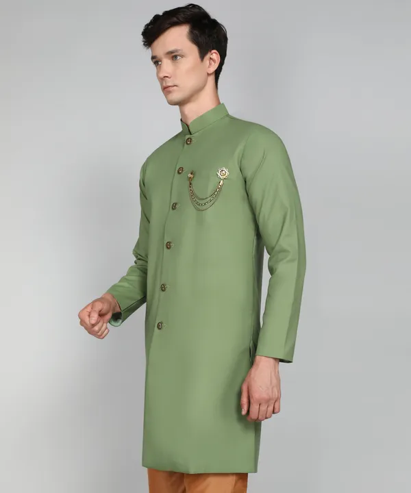 Solid_Ocean_Green_Cotton_Blend_Nawabi_With_Paijama