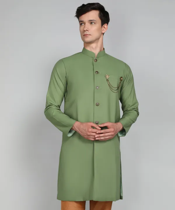 Solid_Ocean_Green_Cotton_Blend_Nawabi_With_Paijama