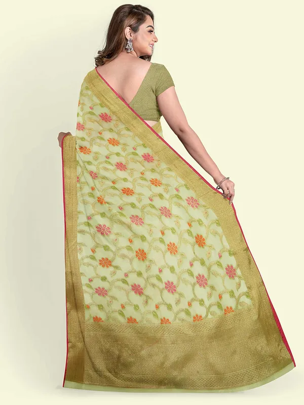 Green_Cotton_Blend_Banarasi_Sarees_For_Women