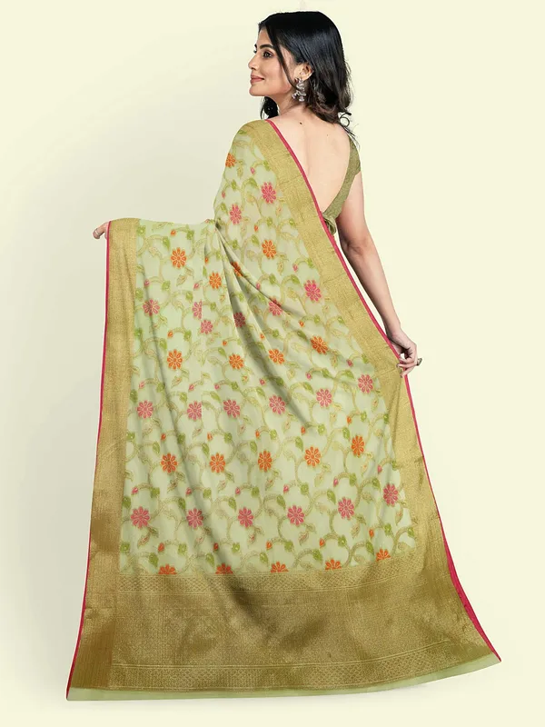 Green_Cotton_Blend_Banarasi_Sarees_For_Women