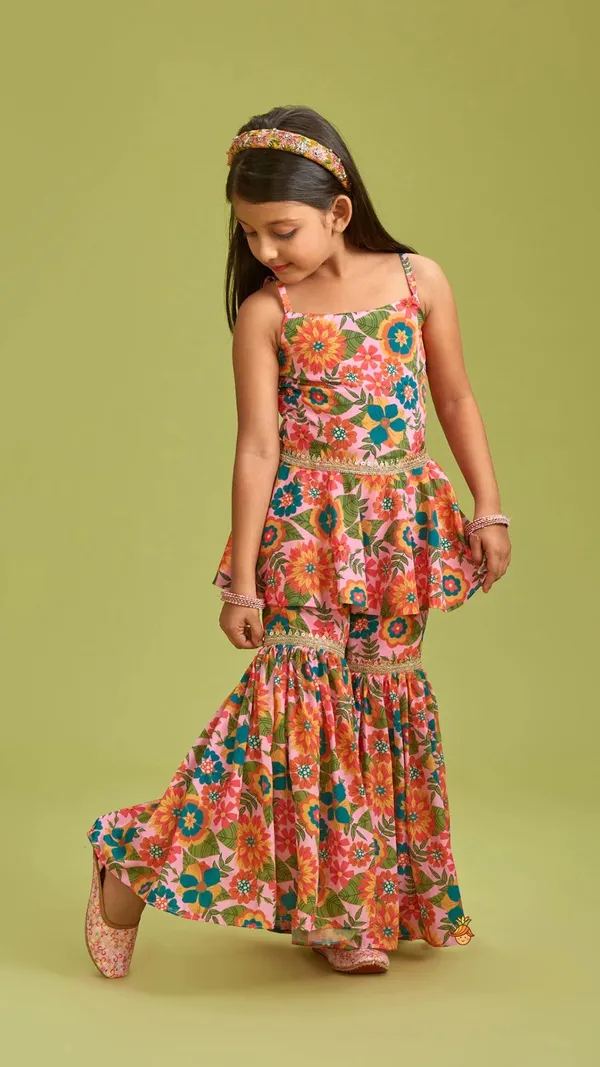 Pink_Spaghetti_Straps_Floral_Printed_Multicolour_Top_And_Sharara_Set