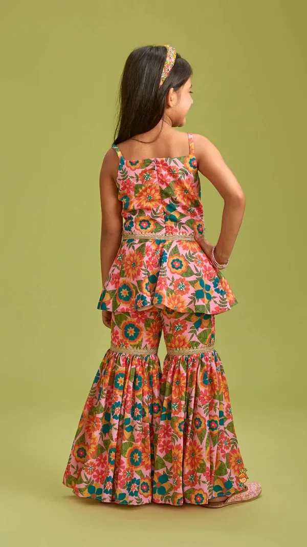 Pink_Spaghetti_Straps_Floral_Printed_Multicolour_Top_And_Sharara_Set