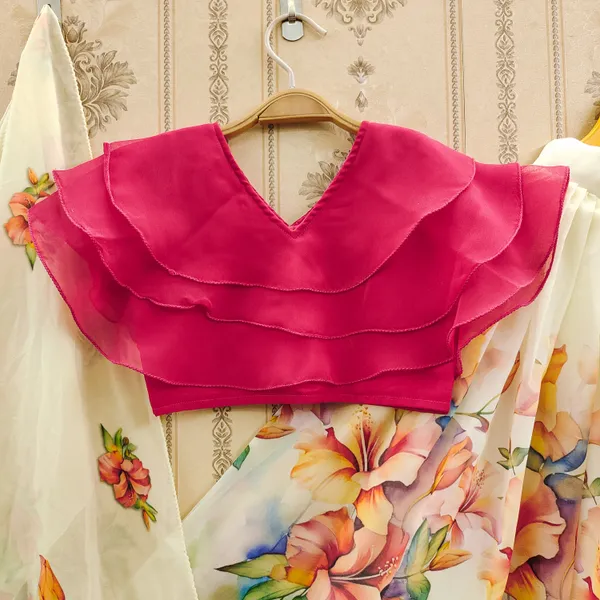 Pink_Georgette_Silk_Ruffle_Sleeve_Top_and_Printed_Lehenga_Choli_Set
