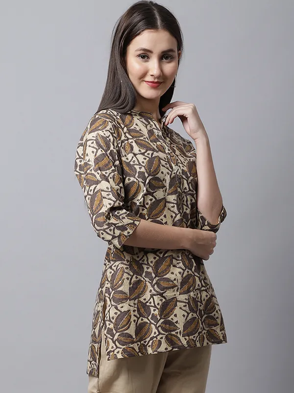 Brown_Pure_Cotton_Printed_Short_Kurti