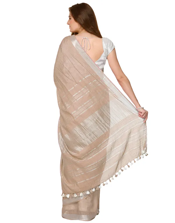 Tan_Brown_women's_Cotton_Slub_Saree_With_Blouse_Piece