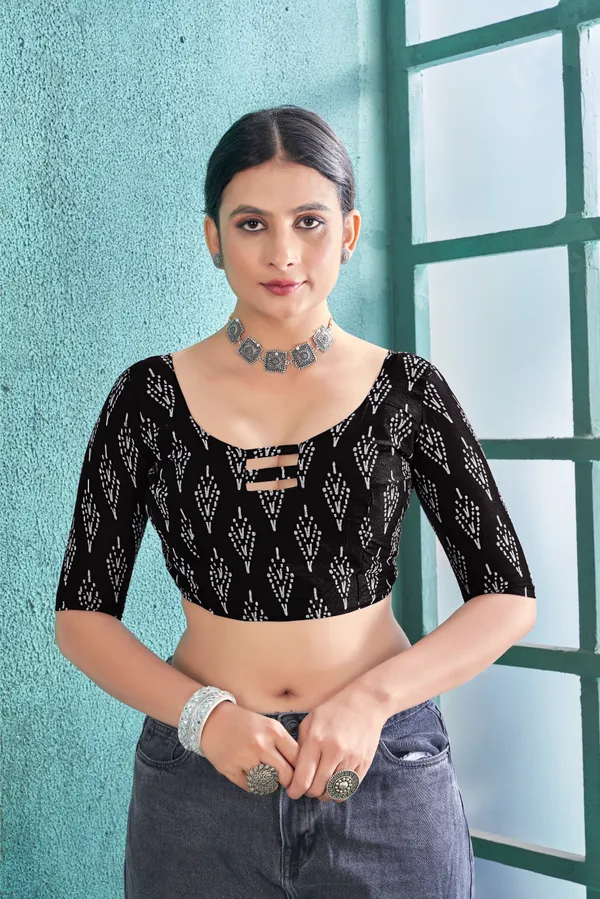 Ikkat_Print_Pure_Soft_Cotton_saree_With_Blouse_Piece