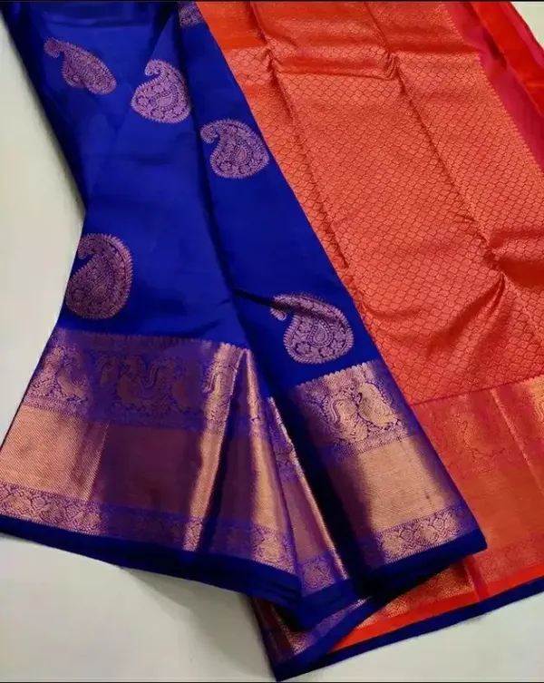 Blue,_Orange_Woven_Kanjivaram_Silk_Saree_with_Saree_Cover