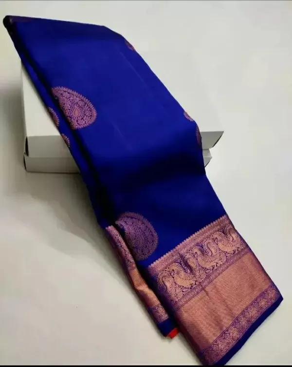 Blue,_Orange_Woven_Kanjivaram_Silk_Saree_with_Saree_Cover