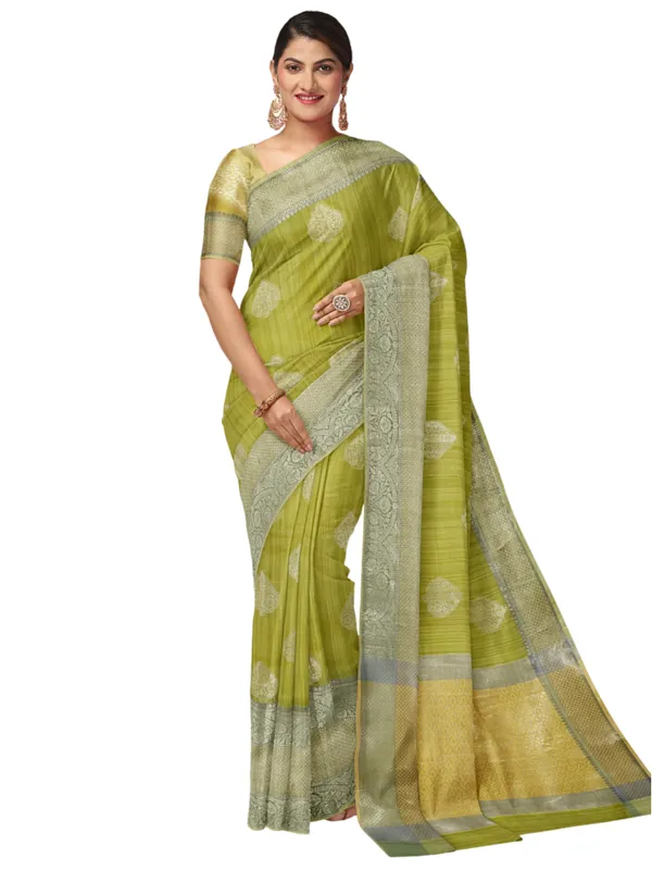 Pista_Green_Matka_Silk/Silk_Blend_Banarasi_Sarees_For_Women