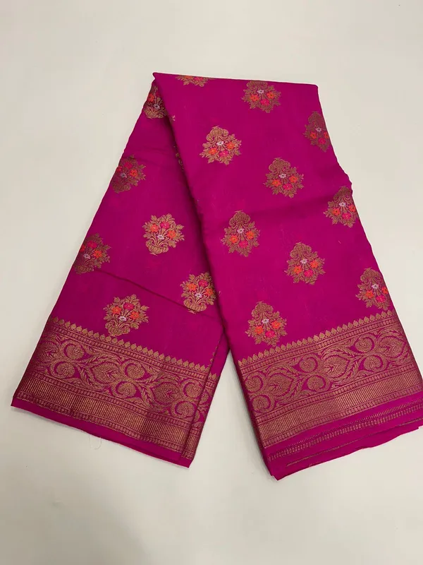 Humairah_Pure_Handwoven_Hot_Magenta_Muga_Silk_Minakari_Floral_Zari_Booti_Small_Zari_Border_Banarasi_Saree_with_Hot_Magenta_Blouse_piece