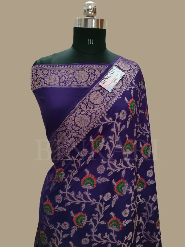 Faux_Georgette_Banarasi_Alfi_Saree_With_Blouse_/_Blue