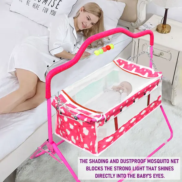 VParents_Bunny_New_Born_Baby_Crib_Bassinet_cot_Swing_Cradle�Jhula_Palna_(Pink)