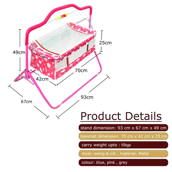 VParents_Bunny_New_Born_Baby_Crib_Bassinet_cot_Swing_Cradle�Jhula_Palna_(Pink)