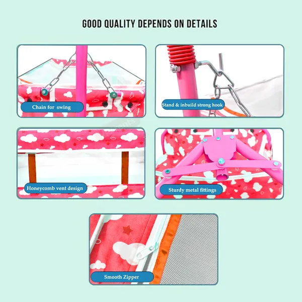 VParents_Bunny_New_Born_Baby_Crib_Bassinet_cot_Swing_Cradle�Jhula_Palna_(Pink)
