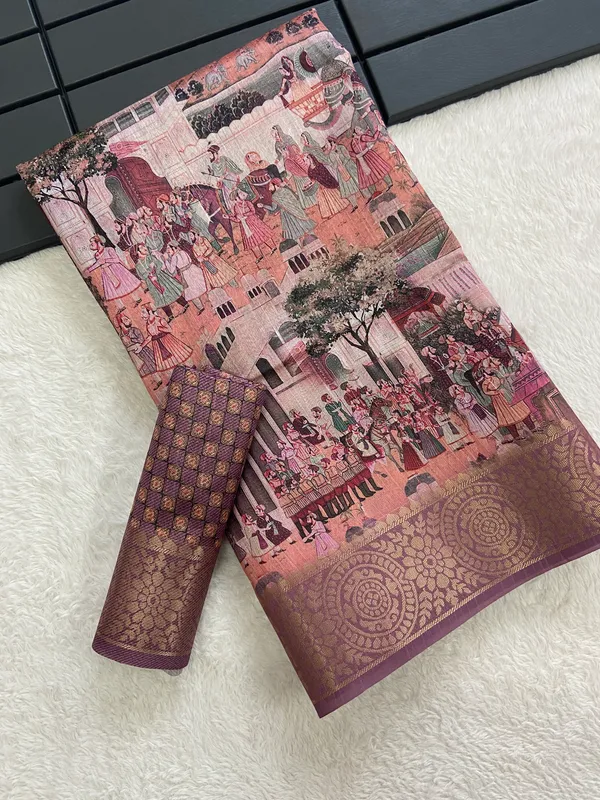 Mugal_Wine_–_Mughal_Inspired_Diwali_Special_|_Soft_Tussar_Silk_Weaving_Saree_with_Print,_Weaving_Border_&_Rich_Zari_Weaving_Pallu