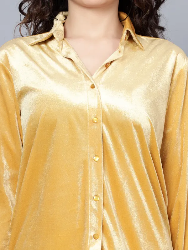 Gold_Velvet_Collared_Shirt_&_Pant_Co-ords_Set_For_Women