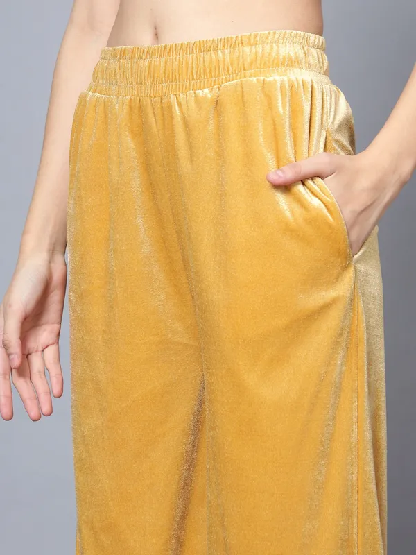 Gold_Velvet_Collared_Shirt_&_Pant_Co-ords_Set_For_Women