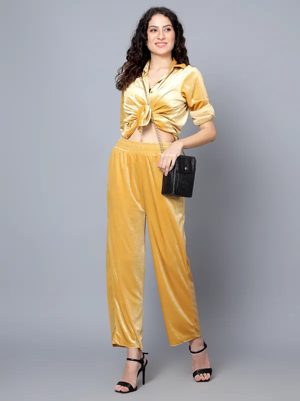 Gold_Velvet_Collared_Shirt_&_Pant_Co-ords_Set_For_Women