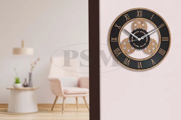 LASER_CUT_WOODEN_WALL_CLOCK_BLACK_BLEECH_15_INCH_ROUND_PSM_1113_B