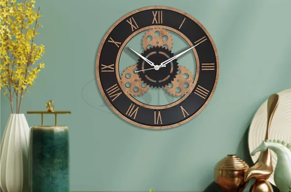 LASER_CUT_WOODEN_WALL_CLOCK_BLACK_BLEECH_15_INCH_ROUND_PSM_1113_B