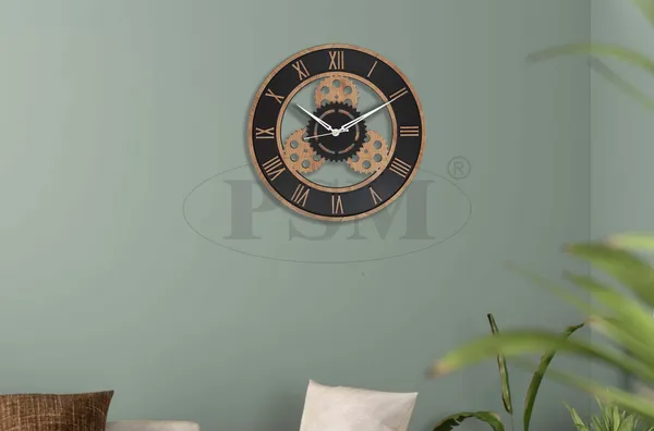 LASER_CUT_WOODEN_WALL_CLOCK_BLACK_BLEECH_15_INCH_ROUND_PSM_1113_B