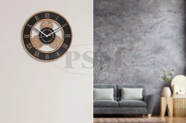LASER_CUT_WOODEN_WALL_CLOCK_BLACK_BLEECH_15_INCH_ROUND_PSM_1113_B