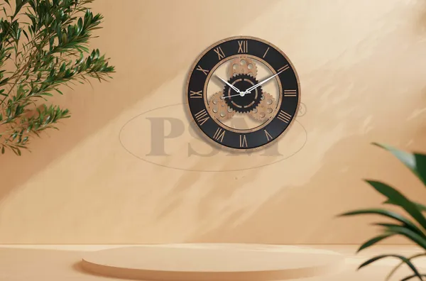 LASER_CUT_WOODEN_WALL_CLOCK_BLACK_BLEECH_15_INCH_ROUND_PSM_1113_B