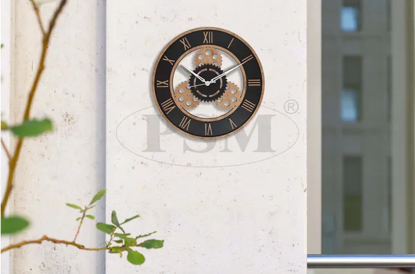 LASER_CUT_WOODEN_WALL_CLOCK_BLACK_BLEECH_15_INCH_ROUND_PSM_1113_B