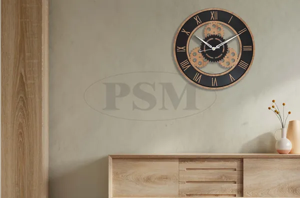 LASER_CUT_WOODEN_WALL_CLOCK_BLACK_BLEECH_15_INCH_ROUND_PSM_1113_B