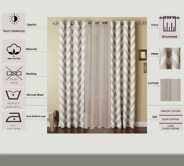 Pack_of_3_Cotton_Beige_Chevron_Printe_With_Voil_Sheer_Eyelet_Curtain_Set_for_Window_and_Door