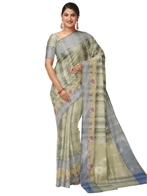 Grey_Matka_Silk/Silk_Blend_Banarasi_Sarees_For_Women