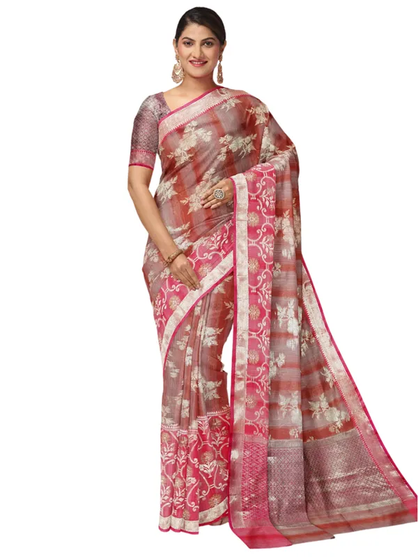 Rust_Matka_Silk/Silk_Blend_Banarasi_Sarees_For_Women