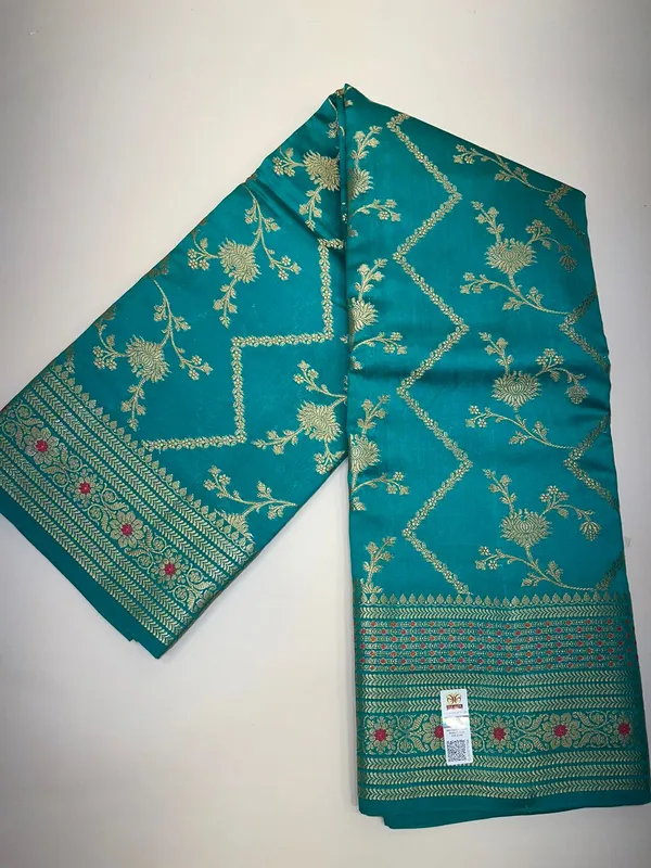 Humairah_Pure_Handwoven_Sea_green_Chiniya_Silk_Zari_Jaal_Zig-Zag_with_Minakari_Zari_Border_Banarasi_Saree_with_Sea_green_Blouse_piece
